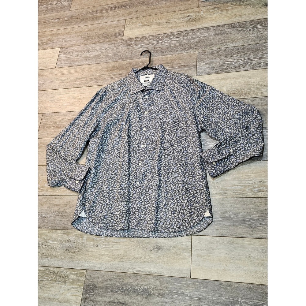 Joseph Abboud Navy Blue Floral Button-Up Shirt Size XXL